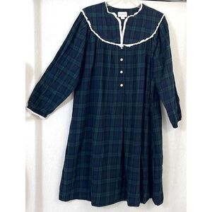 Lanz of Salzburg green blue tartan plaid nightgown